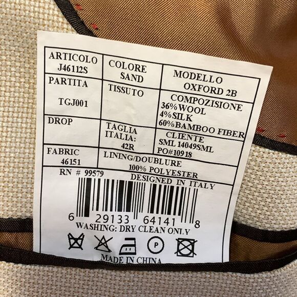 Pronto Moda Elite Cream Wool Silk Bamboo Woven Texture 2 Button Sport Coat 42R - Picture 10 of 14